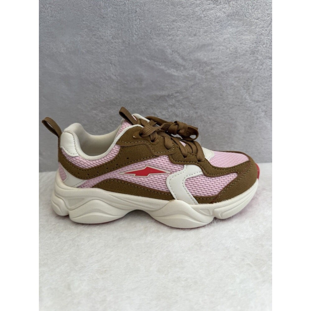 Avia Girls Sneakers Size 4 Brown Pink Chunky Lace Up Athletic Shoes